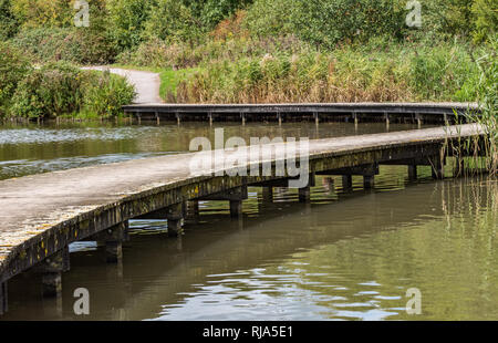 Piede di avvolgimento bridge se il parco conduce ad un percorso di pietra. Tranquilla Foto Stock