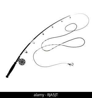 Canna da pesca Silhouette con gancio di pesca Illustrazione Vettoriale