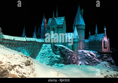 La scuola di Hogwarts nella neve, Warner Brothers Studio Tour, Leavesdon Foto Stock