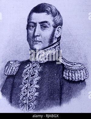 Ritratto di José Francisco de San Martín, (1778 - 1850); El Libertador di Argentina, Cile e Perù. Generale argentino e il leader della parte meridionale del Sud America il successo della lotta per l indipendenza dall'Impero Spagnolo. Protettore del Perù. Foto Stock