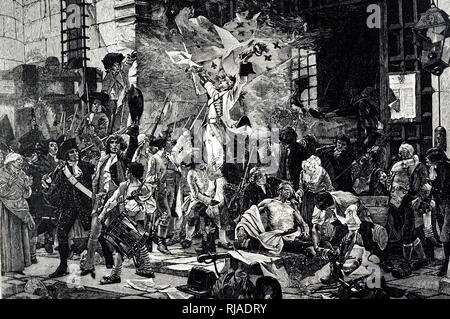 Una incisione raffigurante il successo travolgente della Bastiglia - 14 luglio 1789. Datata del XIX secolo Foto Stock