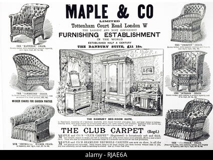 Xix secolo annuncio, per 'Maple & Co', sedie; Inghilterra; 1892 Foto Stock