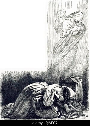 Xix secolo inglese illustrazione di un pianto madre come lei è in lutto per la morte del suo bambino. Un angelo della morte porta il bambino lontano. 1886 Foto Stock