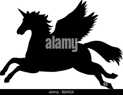 Pegasus Unicorn silhouette della mitologia simbolo racconto di fantasia Illustrazione Vettoriale