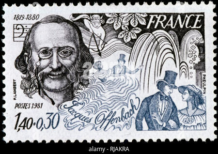 Il francese francobollo commemorativo Jacques Offenbach (1819 - 1880), un tedesco-nato il compositore francese; 1981. Foto Stock