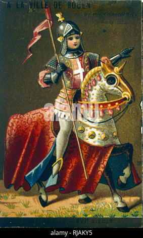 Fine del XIX secolo, Francese chromolithograph, raffigurante un cavaliere medievale a cavallo Foto Stock