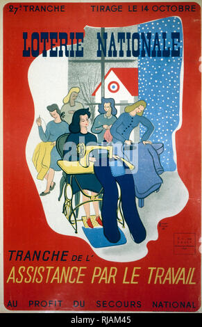 La Francia di Vichy guerra lotteria nazionale poster che mostra le donne per la stiratura e la cucitura. 1943 Foto Stock