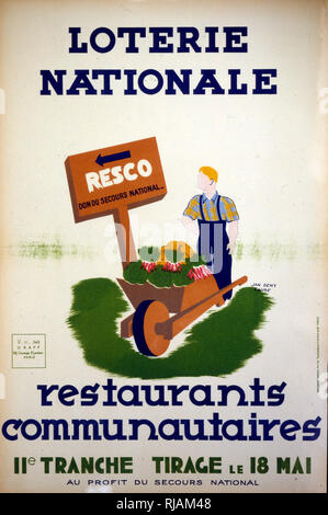 La Francia di Vichy guerra lotteria nazionale evidenziando poster comunale fornitura alimentare 1943 Foto Stock