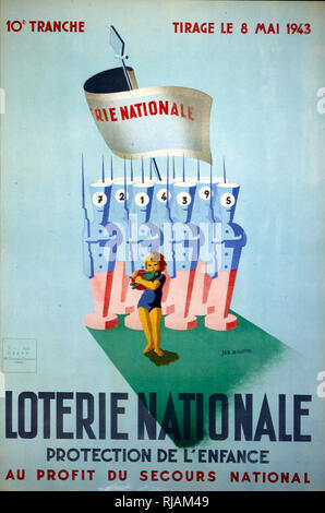 La Francia di Vichy guerra lotteria nazionale poster evidenziando la protezione dei bambini. 1943 Foto Stock