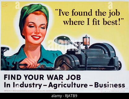 American guerra mondiale due poster di propaganda "ho trovato il lavoro dove ho montare meglio!" : consente di trovare il tuo lavoro di guerra nell'industria, nell'agricoltura, business. progettato da George Roepp, 1943 Foto Stock