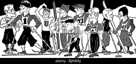 Cartoon di sci di fondo al 1932 Giochi Olimpici Invernali. Foto Stock