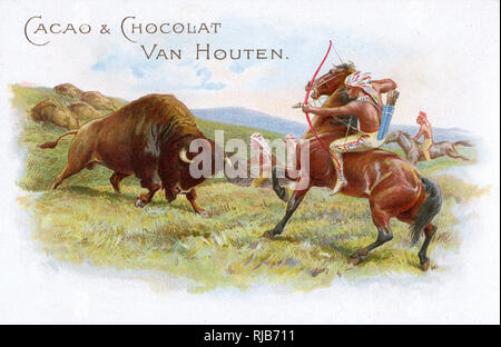 Cavallo Rosso indiano caccia bufalo con arco e freccia Foto Stock