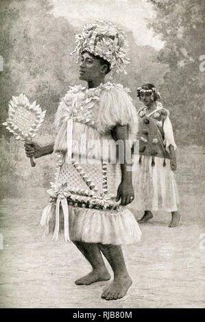 Ballerina in costume tradizionale, Tahiti, Polinesia Francese Foto Stock