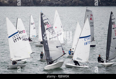 Inizio della vela Dinghy gara a North Berwick Foto Stock