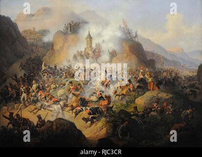 Guerra de Independencia Española. Batalla de Somosierra (30 de noviembre de 1808). Enfrentamiento entre el'(Ejército español y las tropas de la Grande Armée de Napoleón. Pintura de gennaio Suchodolski (1797-1875), 1860. Museo Nacional de Varsovia. Polonia. Foto Stock