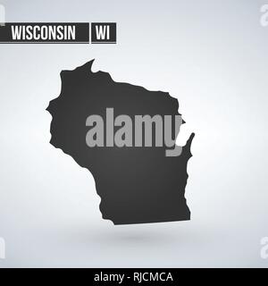 Stato del Wisconsin mappa vettoriale silhouette isolati su sfondo bianco. Alta illustrazione dettagliata. Stati Uniti d'America paese Illustrazione Vettoriale