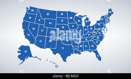 Vector usa colori mappa con le frontiere degli stati e shorts nome di ognuno dei membri. Illustrazione Vettoriale