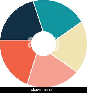 Cerchio di vettore modello infografico per grafici, grafici, diagrammi. Grafico a torta concetto con 5 opzioni, parti, fasi, processi Illustrazione Vettoriale