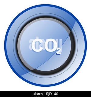 Il biossido di carbonio tondo blu lucido design web icon isolati su sfondo bianco Foto Stock