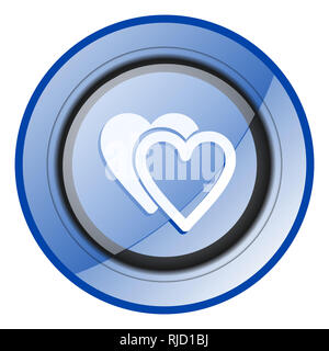 Amore tondo blu lucido design web icon isolati su sfondo bianco Foto Stock