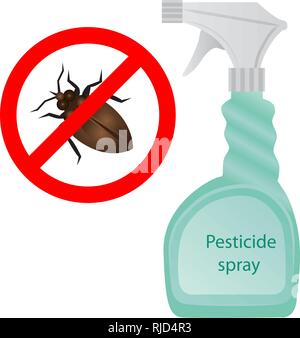 Pest di insetti e parassiti di controllo. Spray antiparassitario bottiglia di aerosol. Arrestare i bug segno illustrazione vettoriale Illustrazione Vettoriale