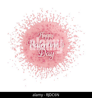 Buon San Valentino messaggio scritto da volume di scritte su splash luminoso in rosa luminoso soggiorno color corallo. 3d illustrazione isilated su bianco Foto Stock