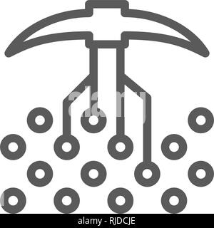 Piccone con i contatti chiusi blockchain, cryptocurrency icona linea. Illustrazione Vettoriale