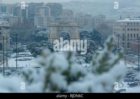 Genova, Italia, 23 gennaio, 2019. Monte Fasce. Neve a Genova, Italia. Federico Fazzini / risveglio / Foto Stock