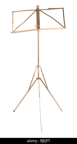 Molto vecchio ottone music stand, isoalted su bianco Foto Stock