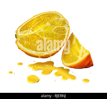 La pittura digitale di frutta di arancia e succo di frutta isolato su sfondo bianco Foto Stock