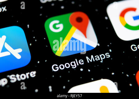 Sankt-Petersburg, Russia, 3 Febbraio 2019: Google Maps icona applicazione su Apple iPhone schermo X close-up. Google Maps icona. Applicazione Google maps. Foto Stock