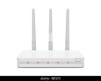 Router Wifi. Bianco dispositivo wireless con tre antenne. 3D illustrazione Foto Stock