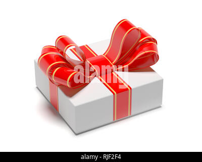 Confezione regalo avvolto con decorazione rosso nastro. 3D illustrazione Foto Stock