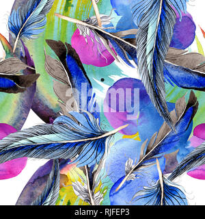Uccello dalle piume ala isolato. Acquerello illustrazione dello sfondo impostato. Disegno ad acquerello fashion aquarelle isolato. Perfetta configurazione di sfondo. Foto Stock