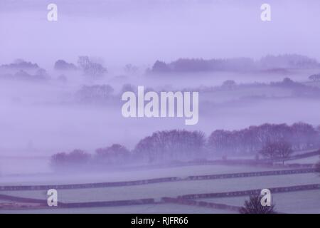 Ystrad Meurig, Ceredigion, Wales, Regno Unito 06 Febbraio 2019 UK meteo: Foschia mattutina cercando lungo la valle Ystwyth da Ystrad Meurig in Ceredigion ,Galles. Credito: Ian Jones/Alamy Live News Foto Stock