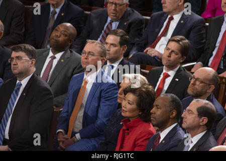 Washington, Distretto di Columbia, Stati Uniti d'America. 5 febbraio, 2019. Membri del gabinetto dell amministrazione del presidente Donald Trump al discorso sullo stato dell'Unione, 5 febbraio 2019 Credit: Douglas Christian/ZUMA filo/Alamy Live News Foto Stock