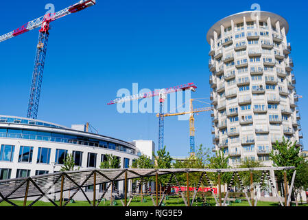 Edifici alti e gru per edilizia Foto Stock