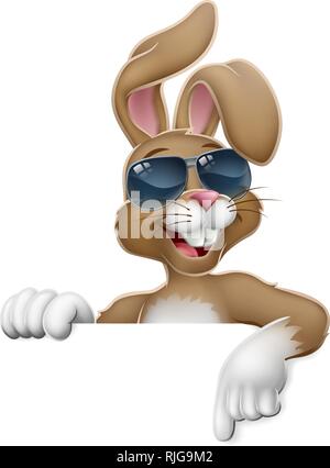 Coniglietto di pasqua fresco di coniglio Cartoon di puntamento Illustrazione Vettoriale