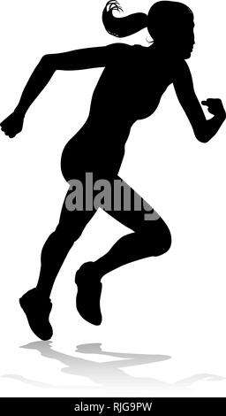 Runner Racing via e silhouette di campo Illustrazione Vettoriale