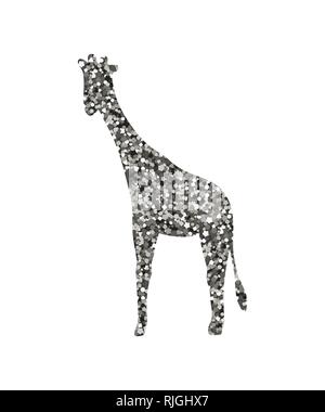 Silhouette di una giraffa. Illustrazione vettoriale. Icona semplice. Tinsel d'argento. Illustrazione Vettoriale