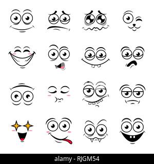 Set di carino felice smiley emoticon,illustrazione vettoriale Illustrazione Vettoriale