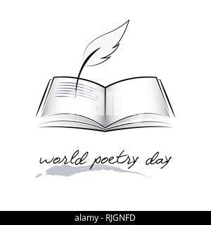 La poesia del mondo giorno schizzo di una penna stilografica e prenota illustrazione vettoriale EPS10 Illustrazione Vettoriale