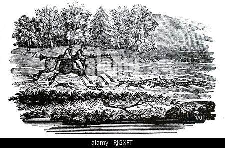 La cordiera da Thomas e John Bewick's 'Select favole' raffigurante una scena di caccia. Bewick Thomas (1753-1828) e Giovanni Bewick (1760-1795) sono stati British incisori e storia naturale autori. Datata del XIX secolo Foto Stock