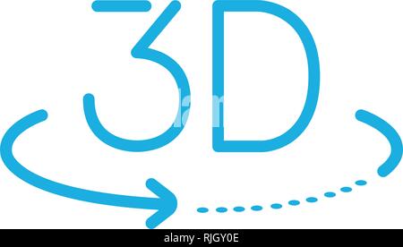 3D'icona segno. 3D la nuova tecnologia simbolo. Freccia di rotazione. Colorate le icone di piatto su sfondo bianco. Illustrazione Vettoriale