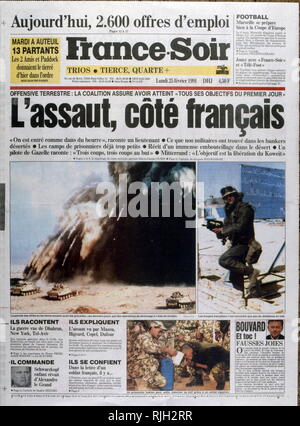 Stampa francese la copertura della guerra del Golfo e la tempesta di deserto di funzionamento Febbraio 1991 Foto Stock