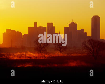 Lo Skyline di Dallas all'alba Foto Stock