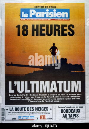Stampa francese la copertura della guerra del Golfo e la tempesta di deserto di funzionamento Febbraio 1991 Foto Stock