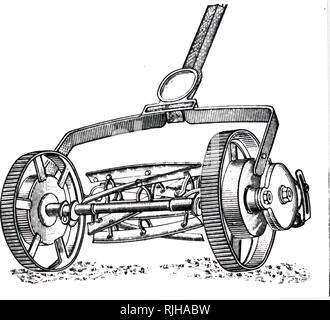 Una incisione raffigurante una semplice mano-cilindro motorizzato tosaerba. In data xx secolo Foto Stock