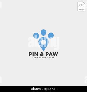 Il pin o la posizione di pet logo animali modello icona vettore elemento isolato Illustrazione Vettoriale