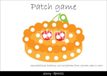 Istruzione Patch torta di gioco per i bambini a sviluppare le abilità motorie, utilizzare le patch di plastilina, pulsanti, carta colorata o il colore della pagina, i bambini in età prescolare Illustrazione Vettoriale